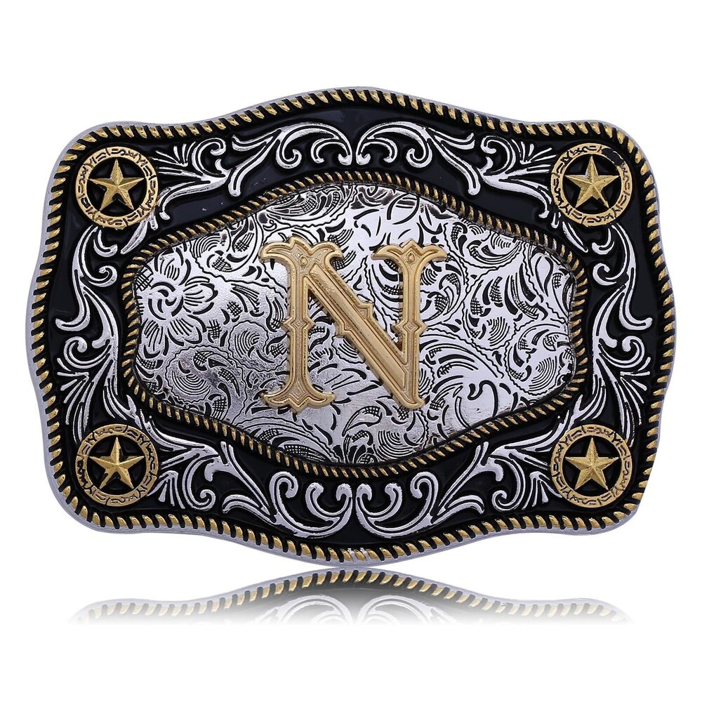 5062 Western Belt Buckle Initial Letters ABCDJMR to Z Large Gold Cowboy